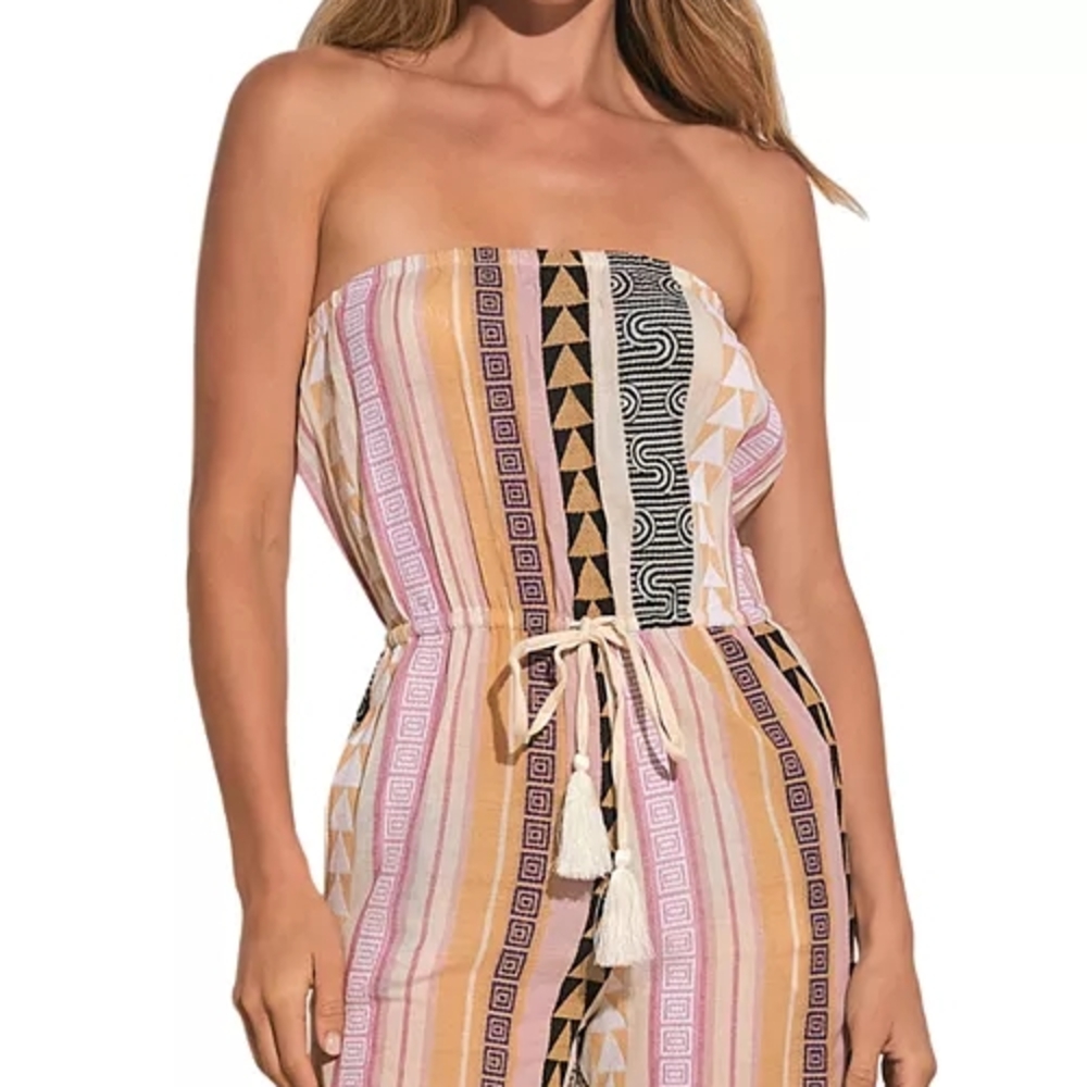 Elan Strapless Jumpsuit Women’s Wide-Leg Tie-Waist Boho Style - Picture 4 of 6